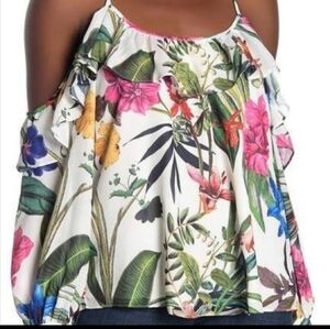 Parker Floral Ruffle Cold Shoulder Blouse NWT